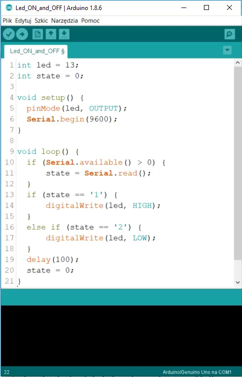 LED test on the Arduino